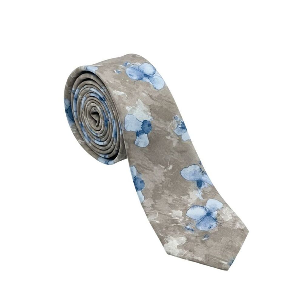 Armani Collezioni Mens Taupe / Blue Watercolor Floral Neck Tie